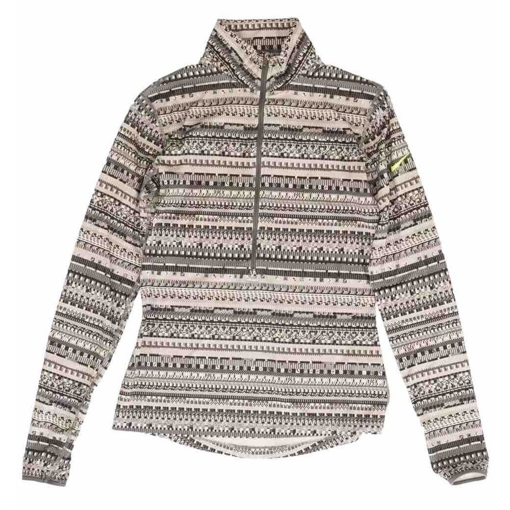 Nike Pro Pullover Womans Medium Gray Aztec Half‎ Zip Mock Neck Pullover